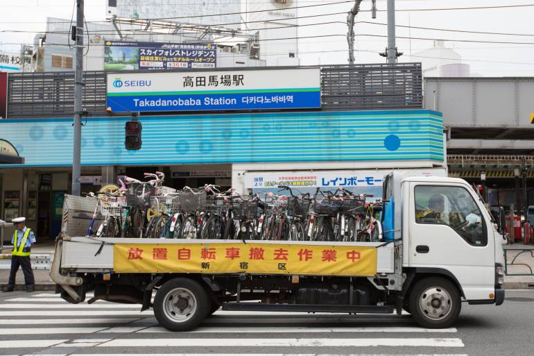 illegal bicycle parking collection truck