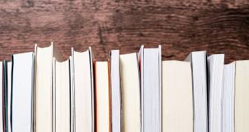 books on wood background