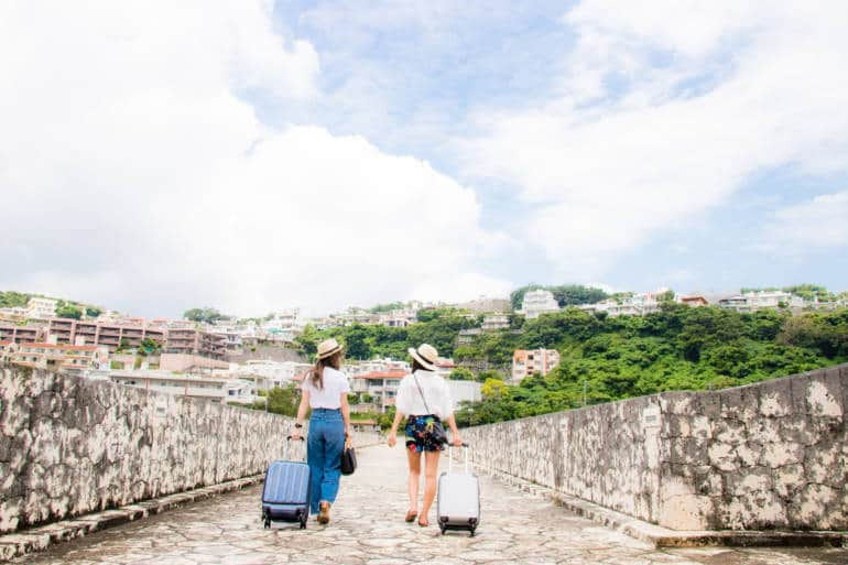 Two young women enjoying a trip. Travel around Japan and enjoy nature.