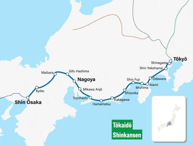 東海道新幹線的路線地圖