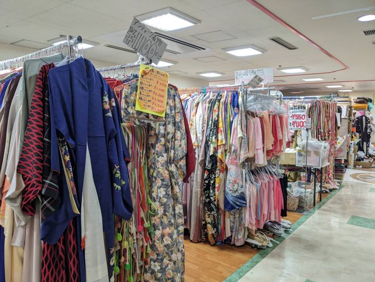 Racks of used kimono for sale