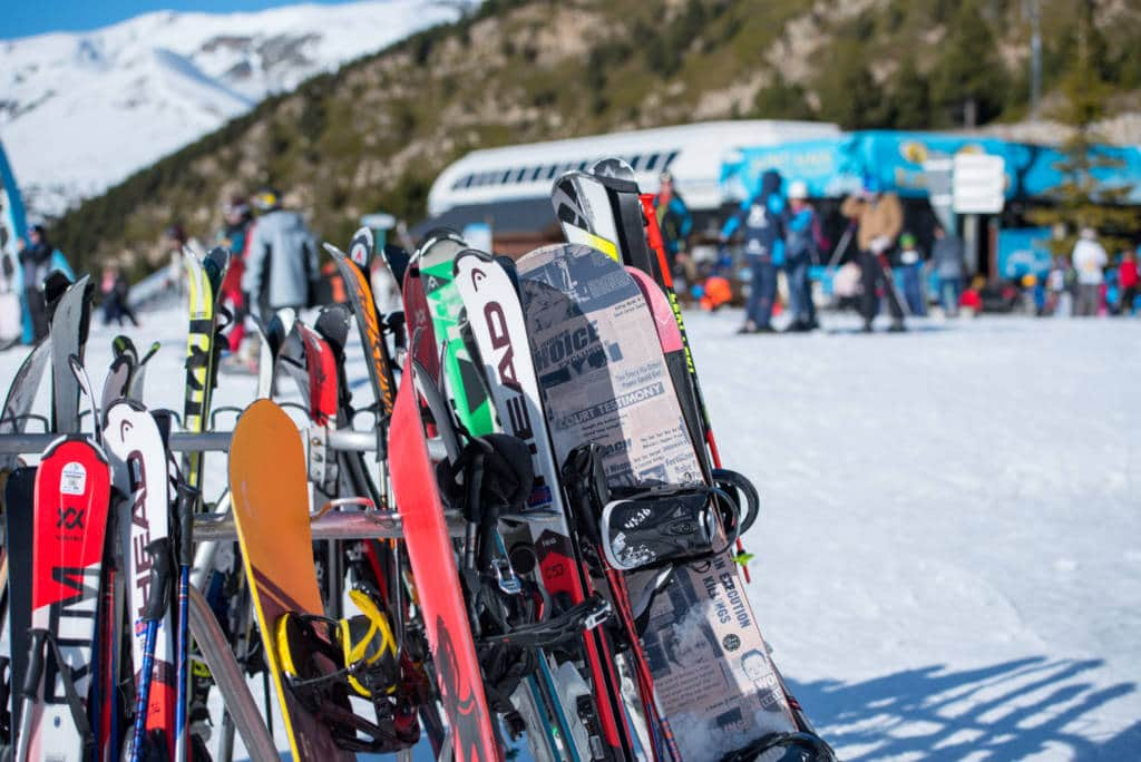 snowboard gear in the snow